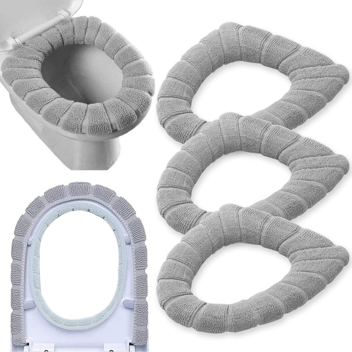 Warm Soft Toilet Seat Cover, Thick Stretchable Washable Bathroom Pad, 3PCS