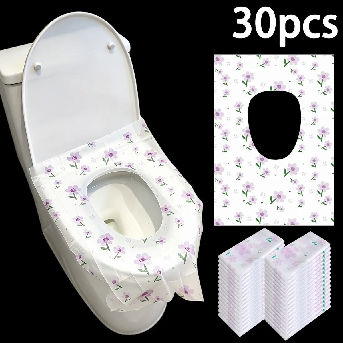Disposable Toilet Seat Cushions, Elegant Flower Design, Floral, Non-Woven + Pe Film, Portable, Adhesive Back, 5 Colors, Public Restrooms, Travel, Airplane Use, Travel Toilet Seat Covers