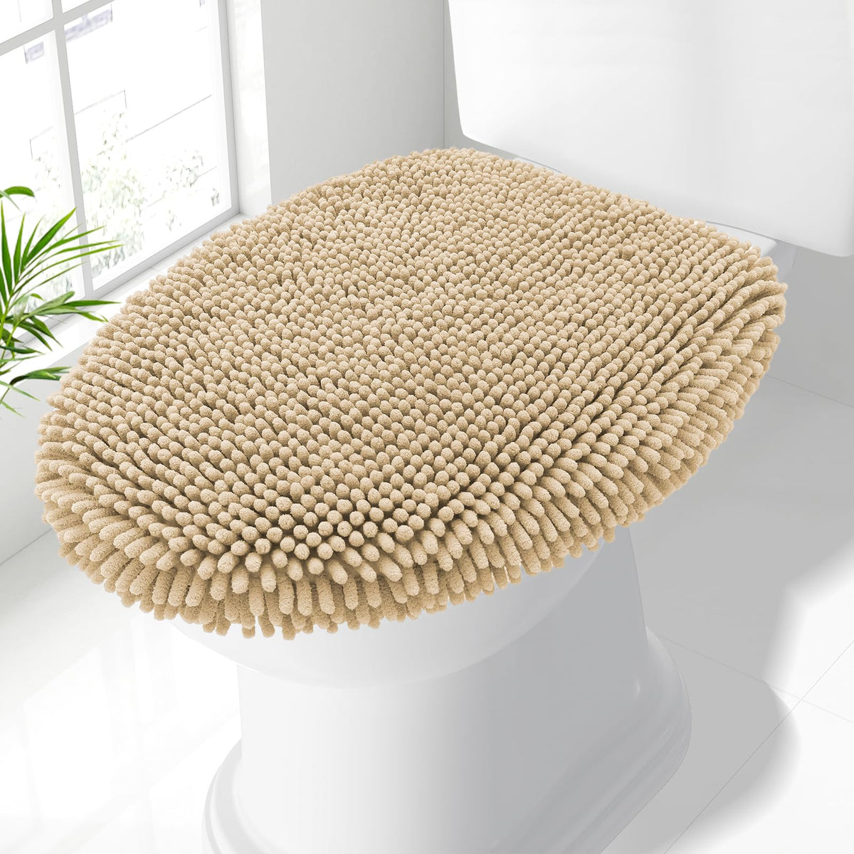 Smiry Soft Chenille Bathroom Toilet Lid Cover 17.5x15, Black