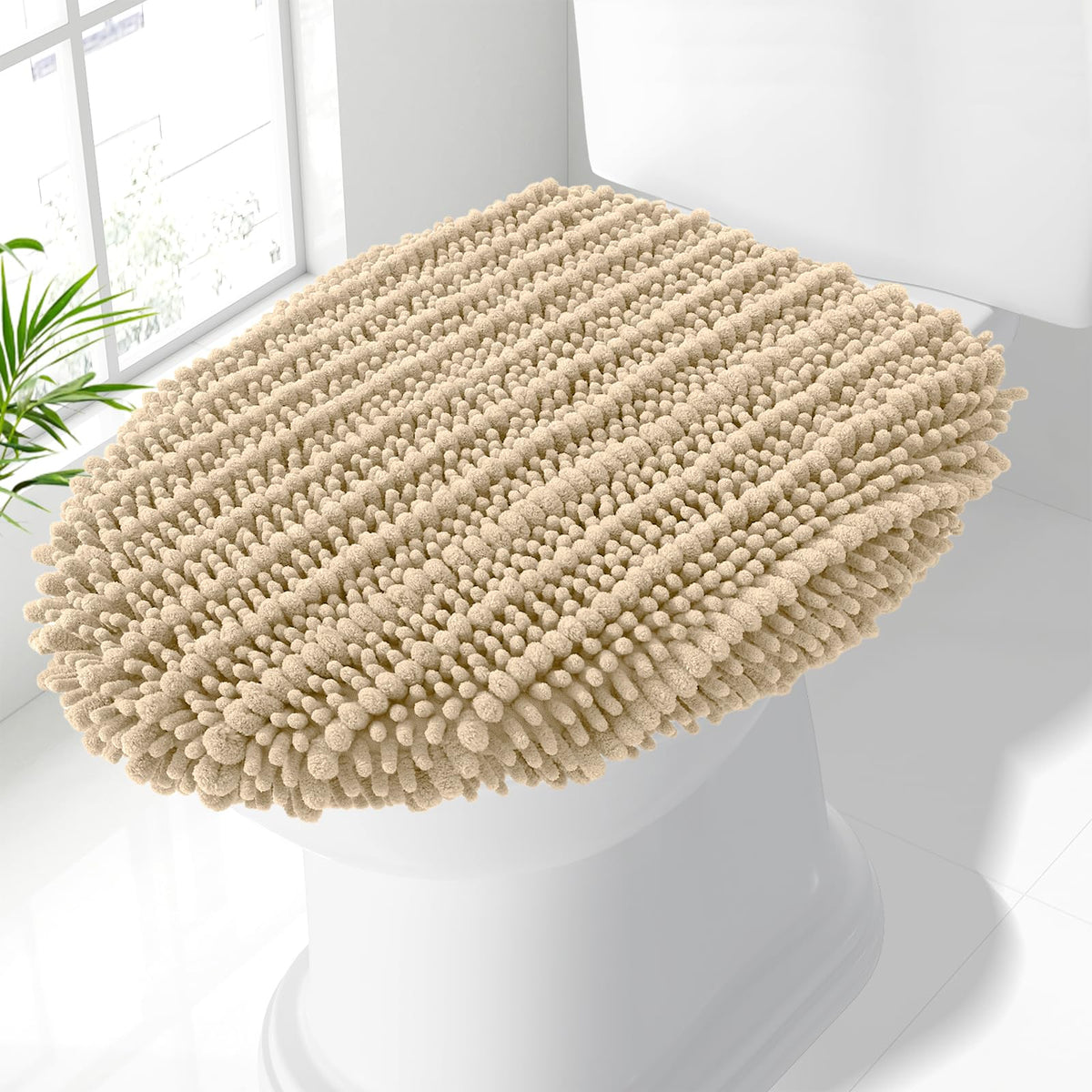 Smiry Soft Chenille Bathroom Toilet Lid Cover 17.5x15 Rubber Backing Covers