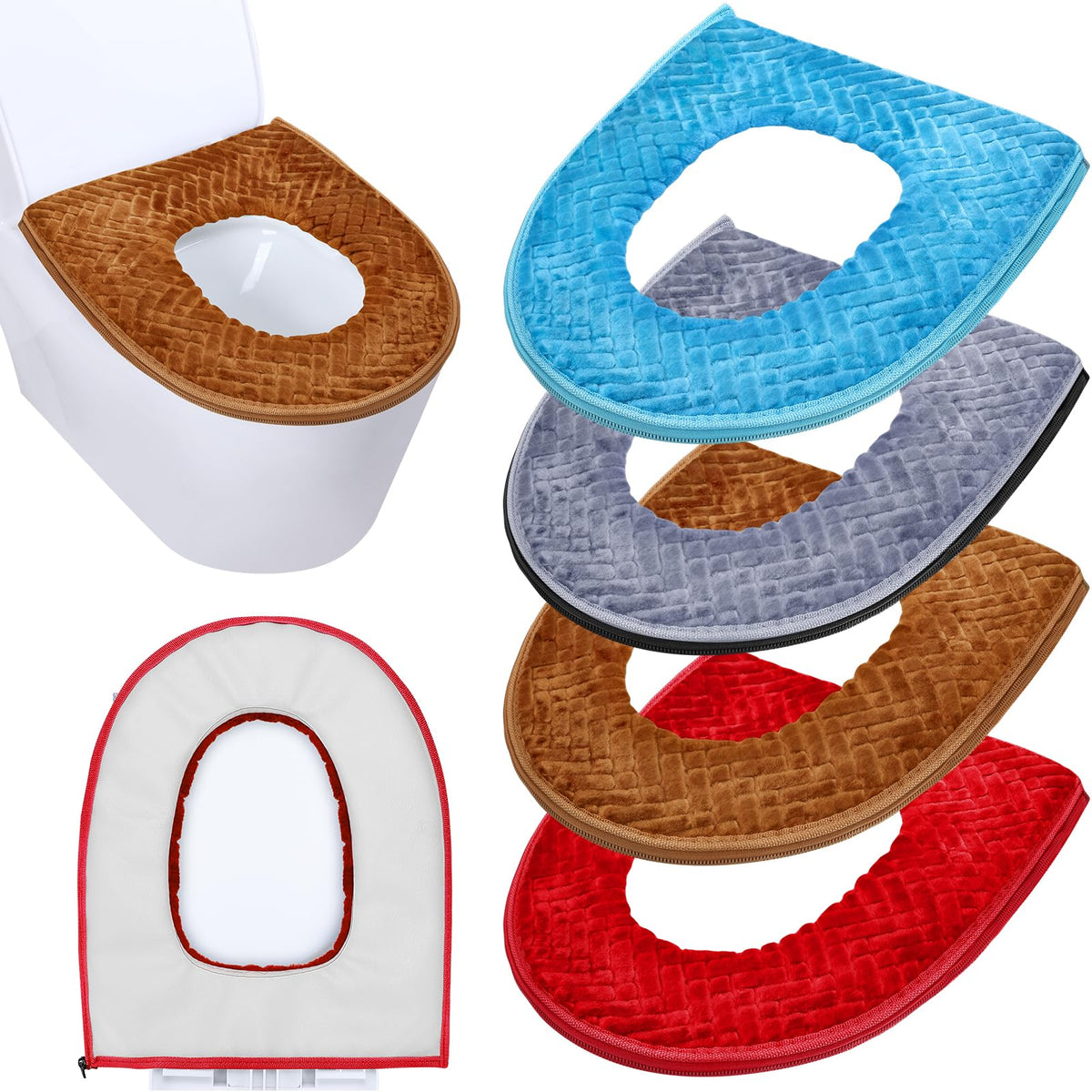 Riakrum 4 Pcs Toilet Seat Covers Warmer,Modern,Gray, Violet, Red, Brown