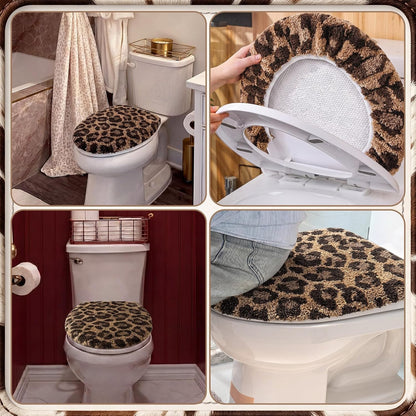 Fanfanwin Toilet Lid Cover Soft Microfiber Plush Tufted, Brown, Cheetah
