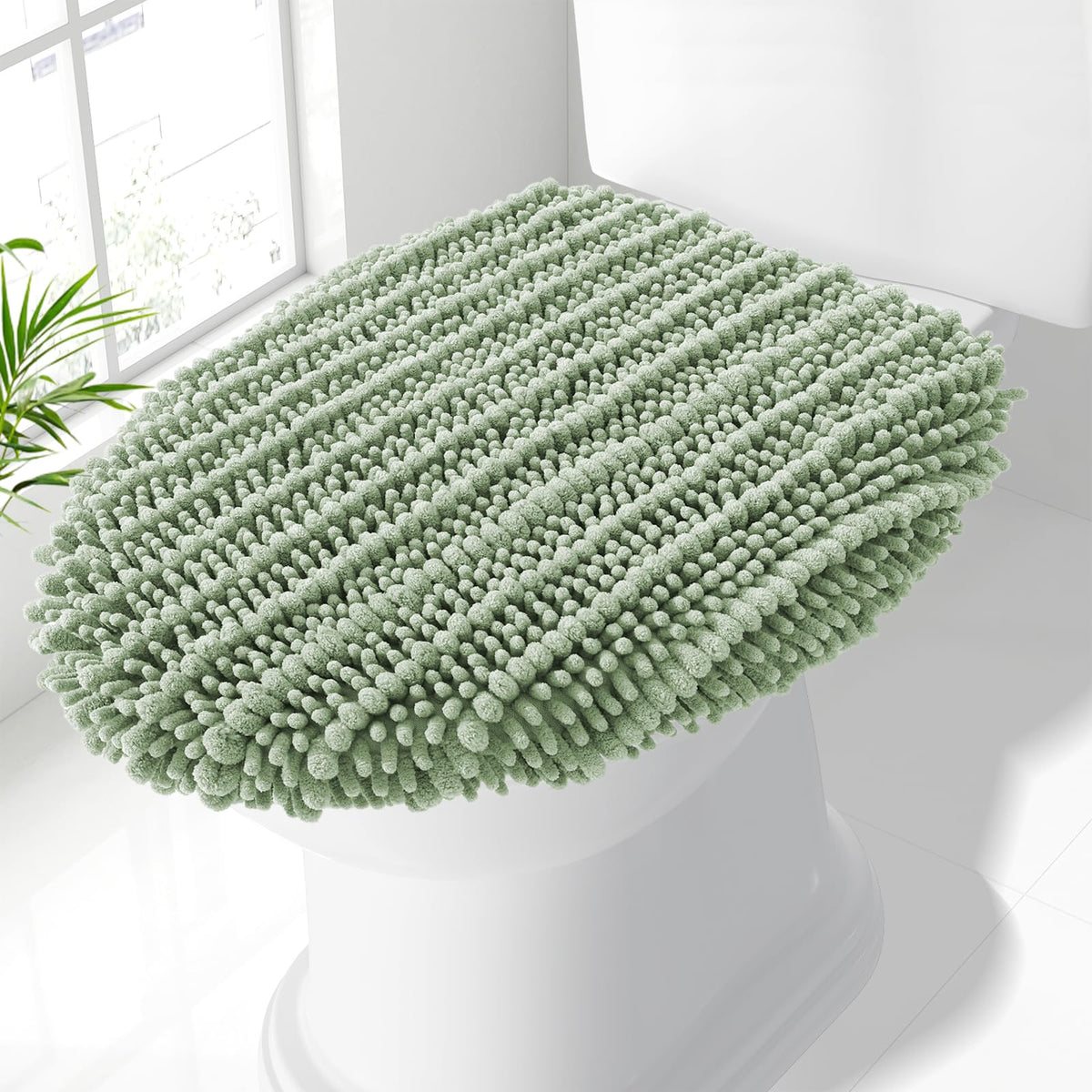 Smiry Soft Chenille Bathroom Toilet Lid Cover 17.5x15 Rubber Backing Covers