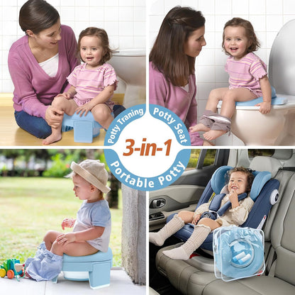 MCGMITT Potty Training Toilet Seat for Toddlers Boys Girls, Portable Baby Toilet Soft EVA Folding Kids Potty Chair Cover with Splash Guard for Travel, Including 3 Non-Slip Feet and Storage Bag (Blue)