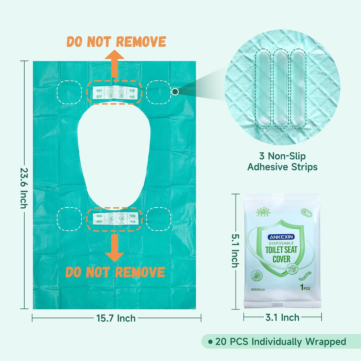 Disposable Toilet Seat Covers, 20 PCS Individually Travel Pack, XL Waterproof & Adhesive Secure Fit for Public Restrooms, Airplane & Office Use