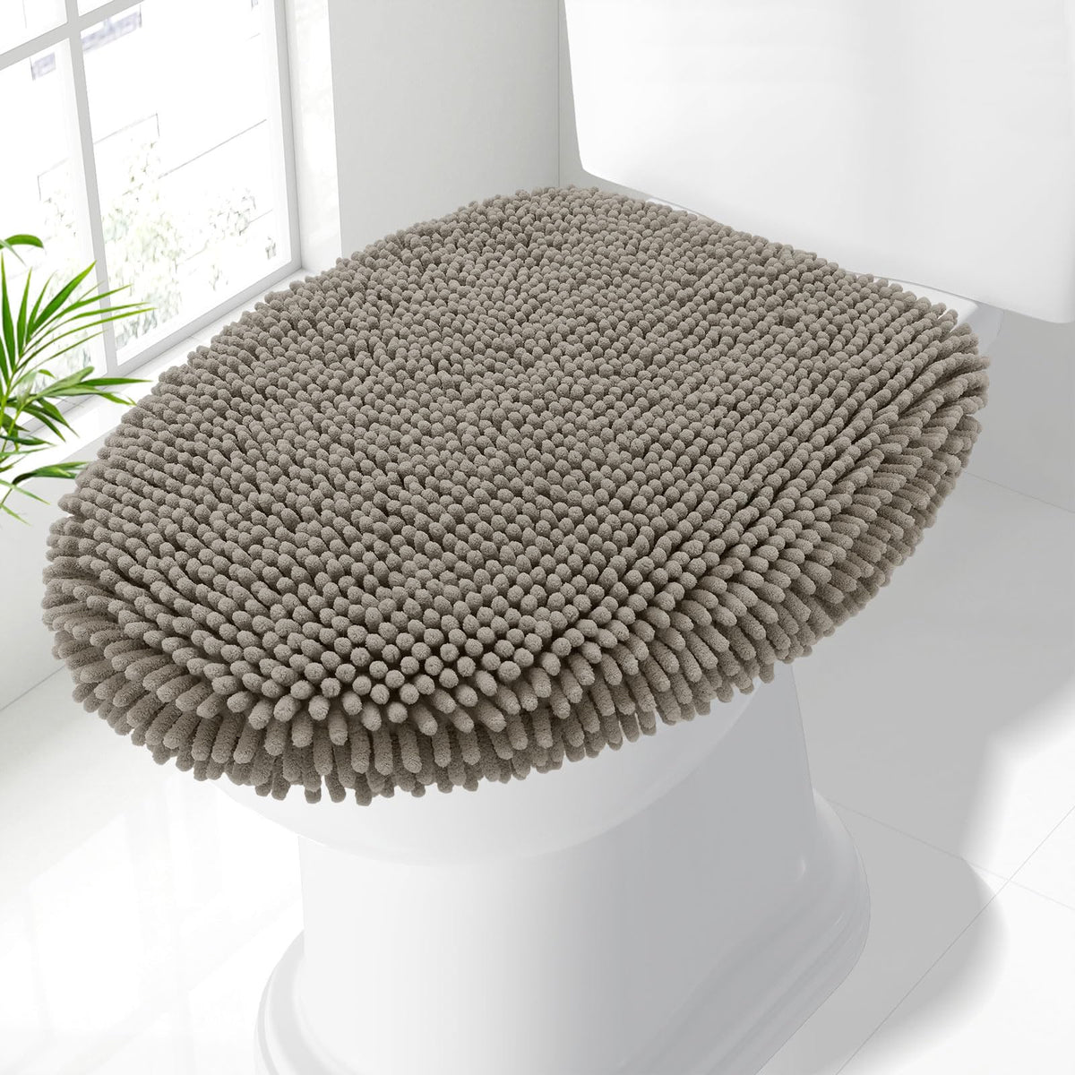Smiry Soft Chenille Bathroom Toilet Lid Cover 17.5x15, Black
