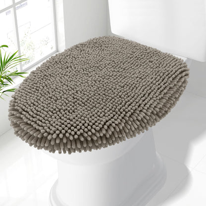 Smiry Soft Chenille Bathroom Toilet Lid Cover 17.5x15, Black