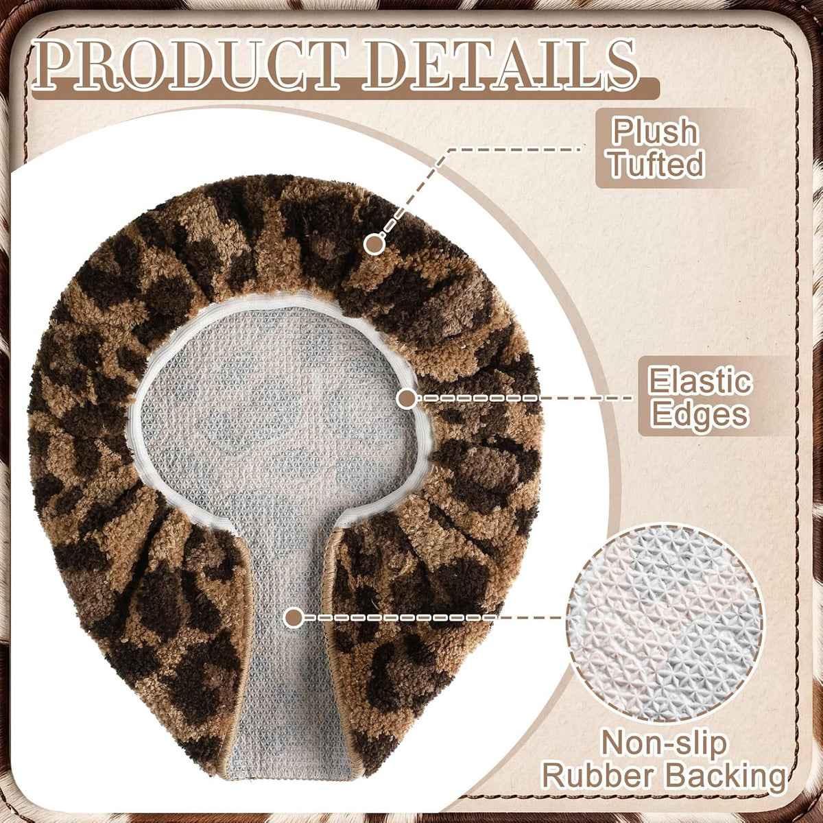 Fanfanwin Toilet Lid Cover Soft Microfiber Plush Tufted, Brown, Cheetah