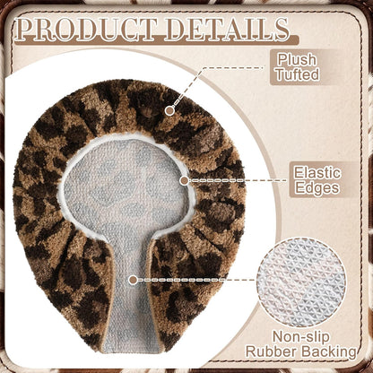 Fanfanwin Toilet Lid Cover Soft Microfiber Plush Tufted, Brown, Cheetah