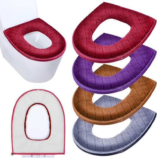 Riakrum 4 Pcs Toilet Seat Covers Warmer,Modern,Gray, Violet, Red, Brown
