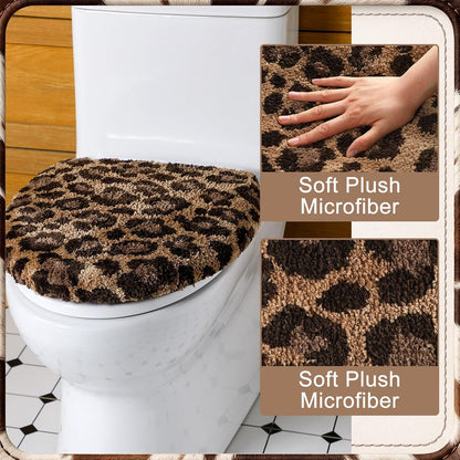 Fanfanwin Toilet Lid Cover Soft Microfiber Plush Tufted, Brown, Cheetah