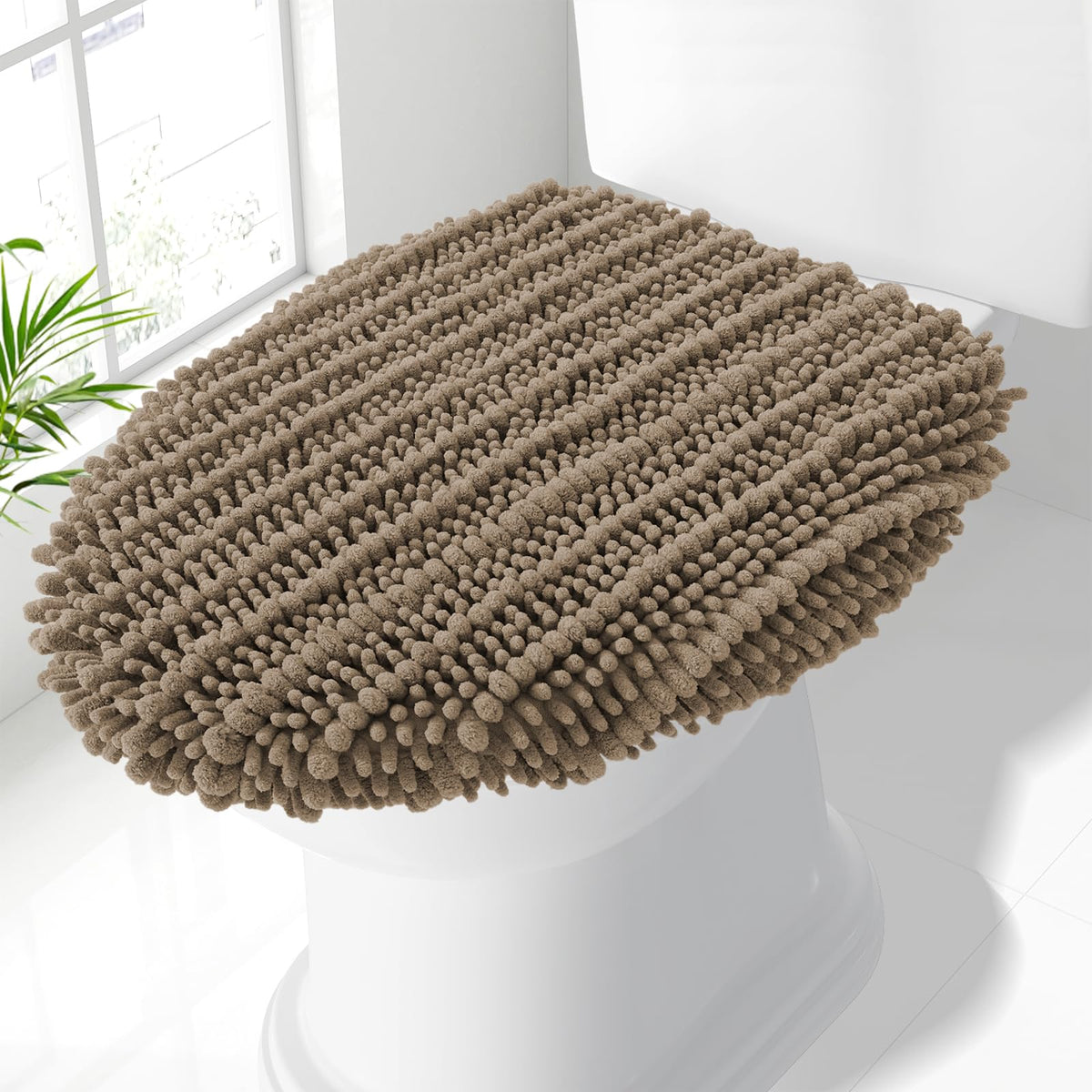 Smiry Soft Chenille Bathroom Toilet Lid Cover 17.5x15 Rubber Backing Covers