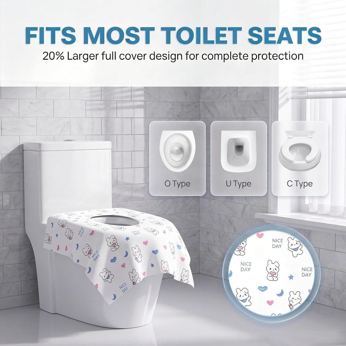 30 Pack Individually Wrapped XL Disposable Toilet Seat Covers