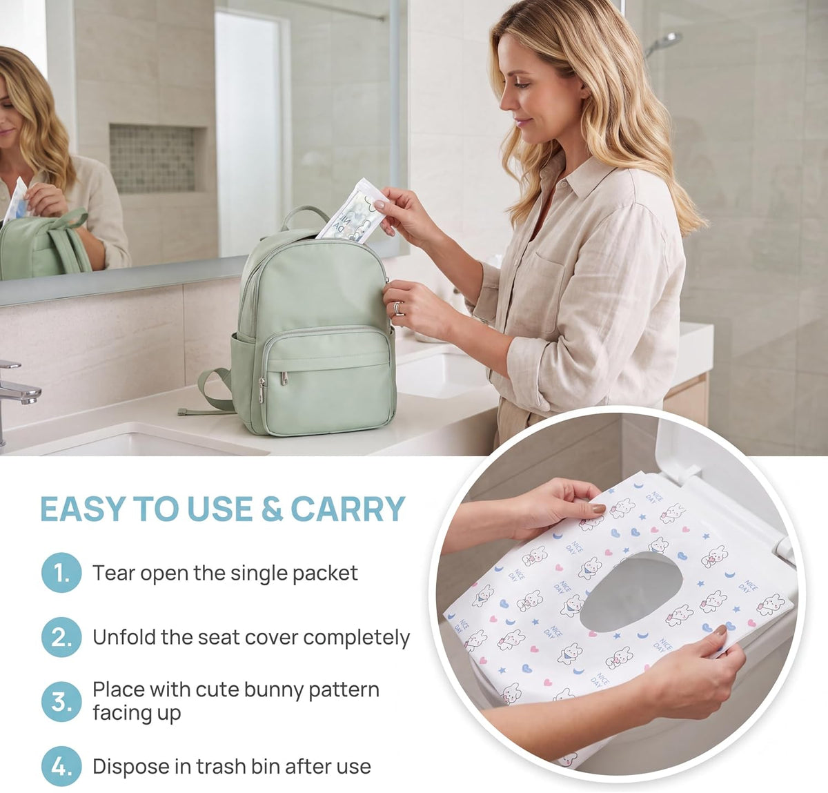 30 Pack Individually Wrapped XL Disposable Toilet Seat Covers