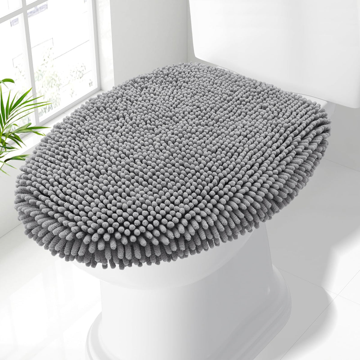 Smiry Soft Chenille Bathroom Toilet Lid Cover 17.5x15, Black