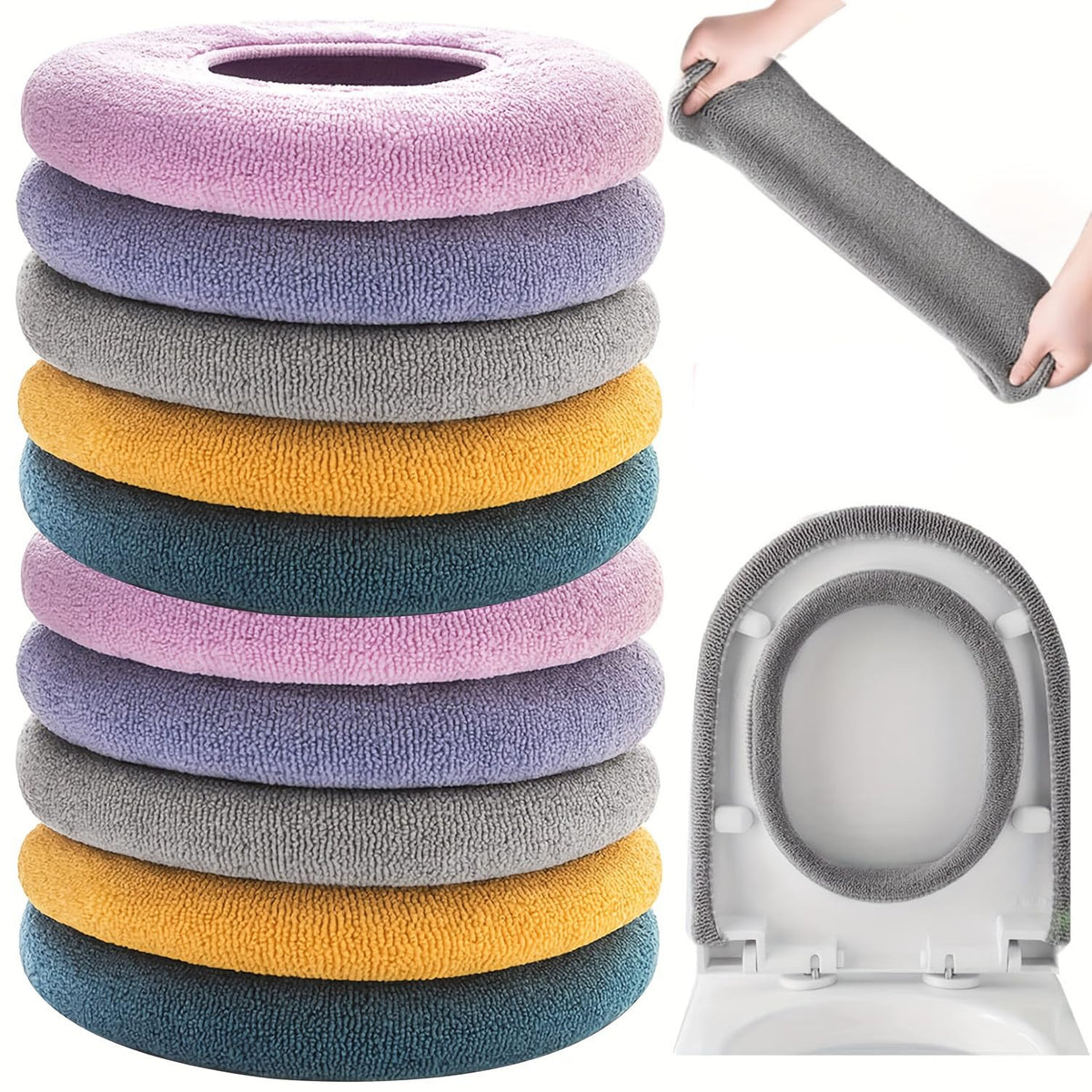 Warm Soft Toilet Seat Cover, Thick Stretchable Washable Bathroom Pad, 3PCS