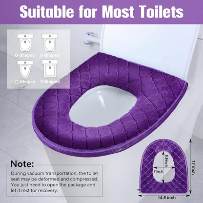 Riakrum 4 Pcs Toilet Seat Covers Warmer,Modern,Gray, Violet, Red, Brown