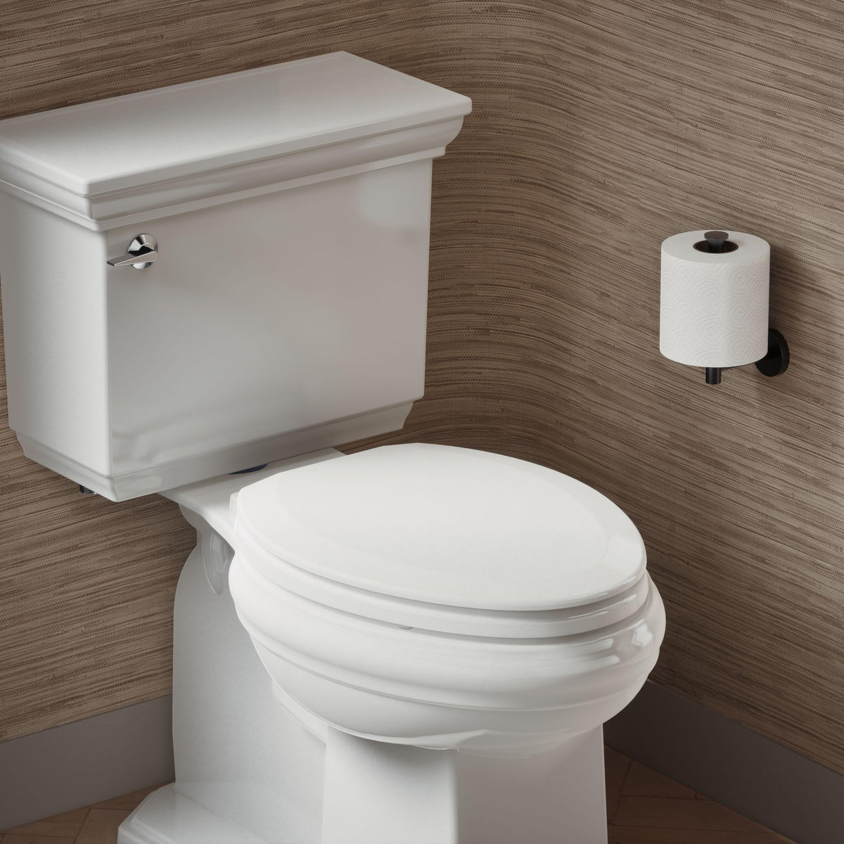 KOHLER Stonewood Quiet-Close, Elongated Toilet Seat Soft Close, Durable Wood, Easy Installation, Universal Fit, Home Essentials, White Finish, K-20466-0