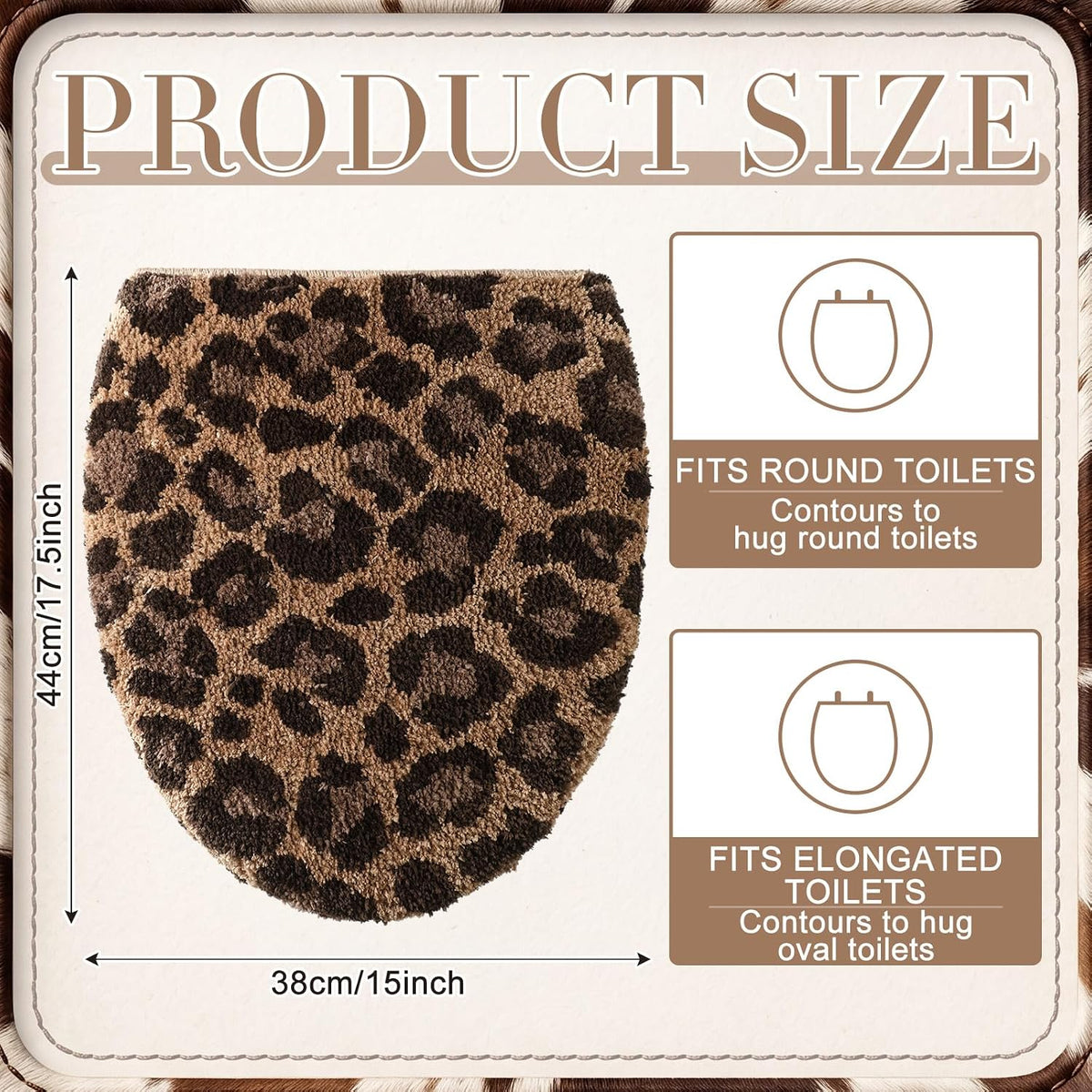 Fanfanwin Toilet Lid Cover Soft Microfiber Plush Tufted, Brown, Cheetah