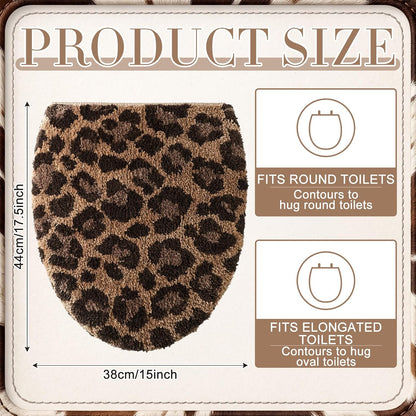 Fanfanwin Toilet Lid Cover Soft Microfiber Plush Tufted, Brown, Cheetah