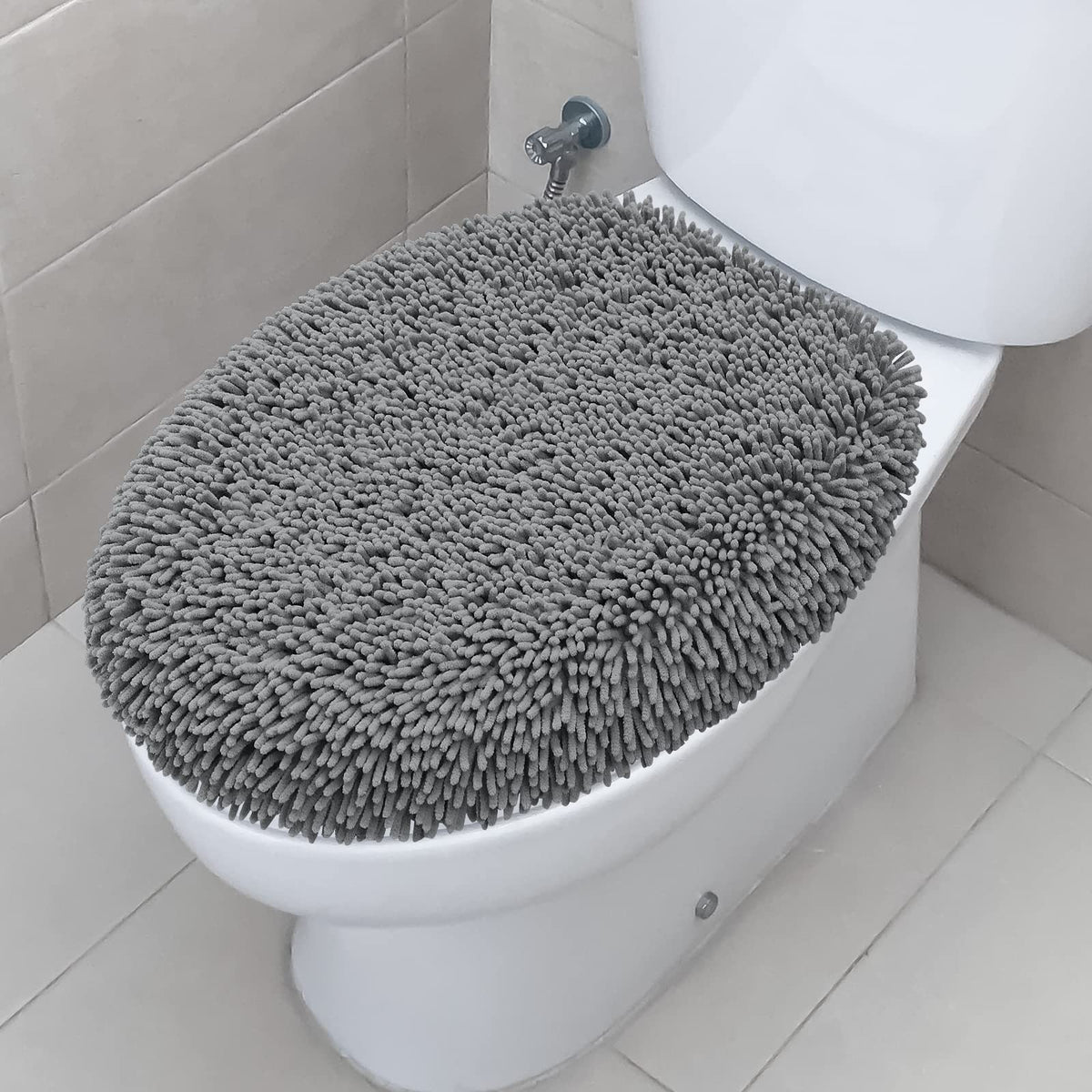 Ultra Soft Chenille Bathroom Toilet Lid Cover, 19x21 Inches, Charcoal Gray