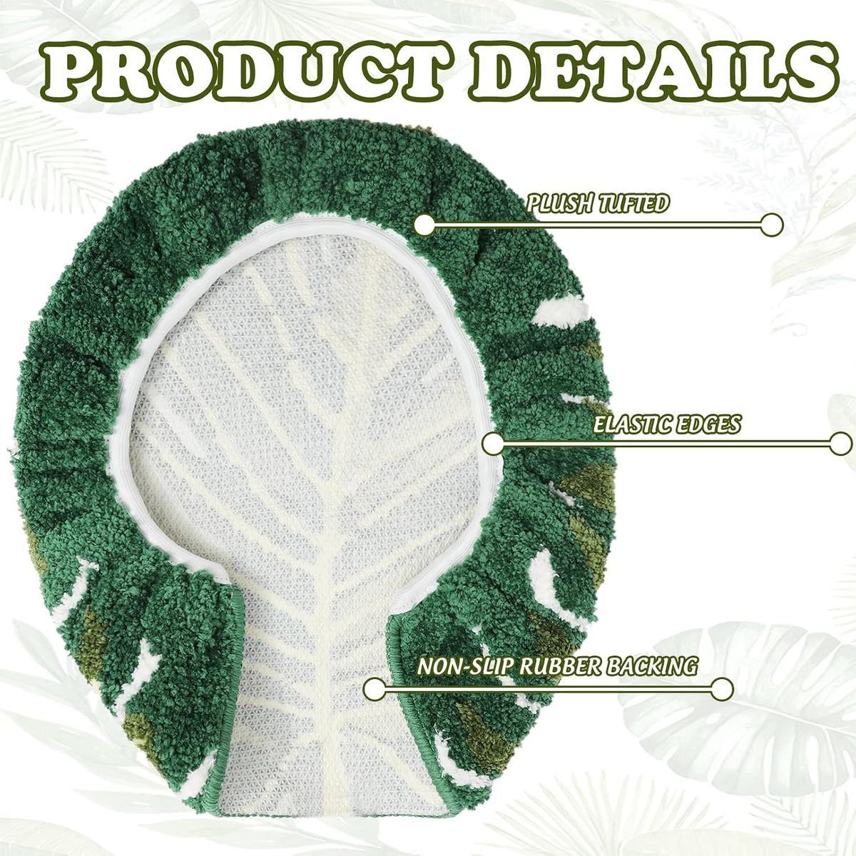 FYSUIMU Palm Leaf Toilet Lid Cover Green Monstera Toilet Seat Cover with Adjustable Rubber Backing for Most Lids Summer Tropical Bathroom Decoration
