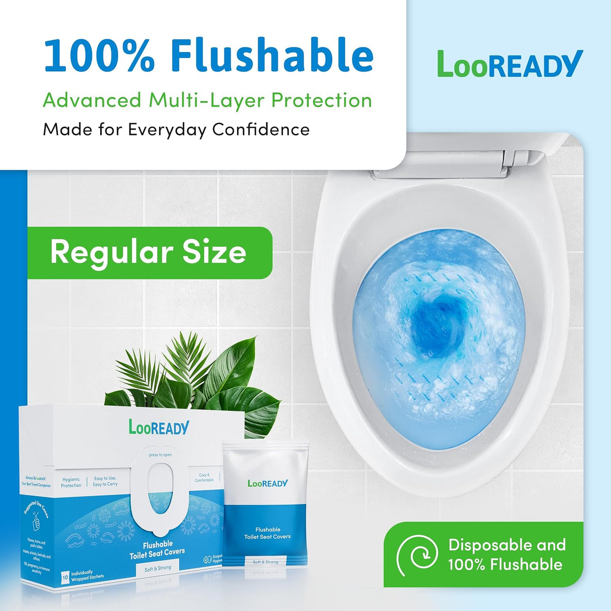 Toilet Seat Covers Disposable Flushable - Regular Size (16x19”) - Travel Size Individually Wrapped, Soft & Strong, Pocket Size, for Public Restrooms at the Office, for Commuters or Holiday (10 Pack)