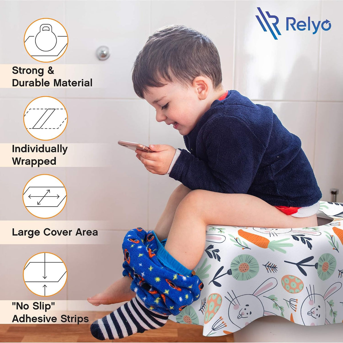 Relyo Disposable Toilet Seat Cover for Travel, Kids, 20 Pack, Bunny