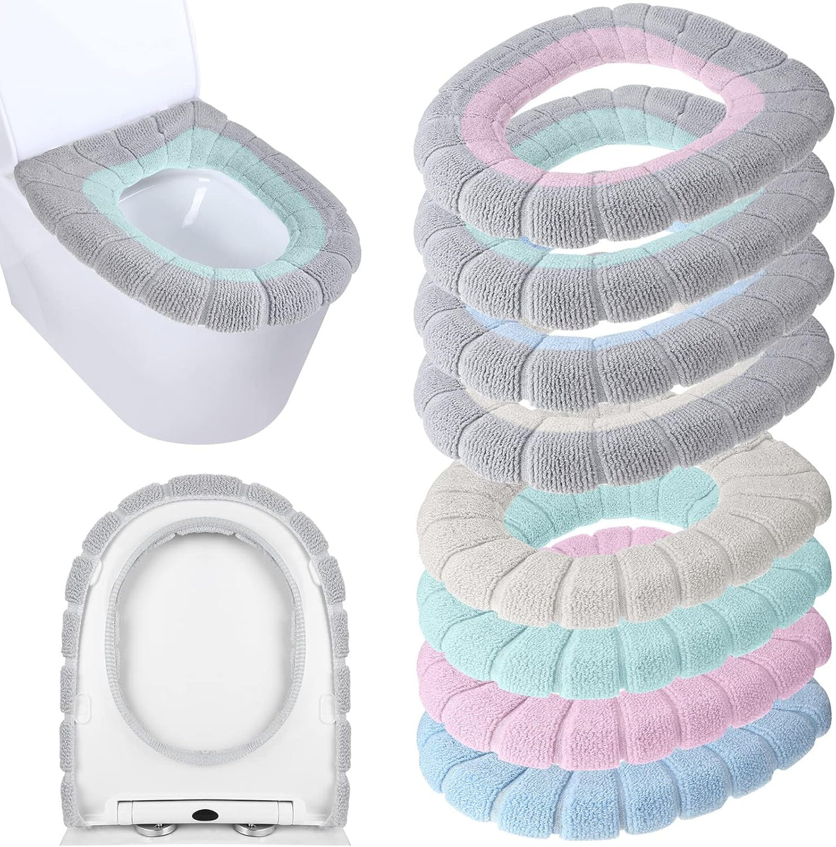 8 Pcs 11.8'' Thicker Bathroom Toilet Seat Cover Pads, Simple Colors