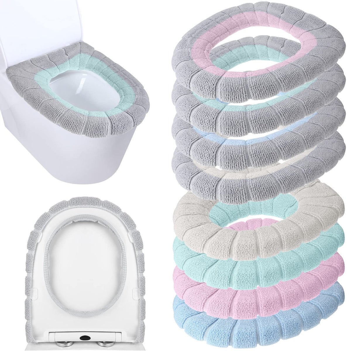8 Pcs 11.8'' Thicker Bathroom Toilet Seat Cover Pads, Simple Colors