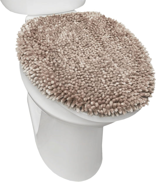 TOWN & COUNTRY BASICS Spa Step Noodle Solid Bathroom Toilet Lid Cover, Plush, Soft, and Absorbent, Machine Washable, Taupe, 18.5"x19.6"