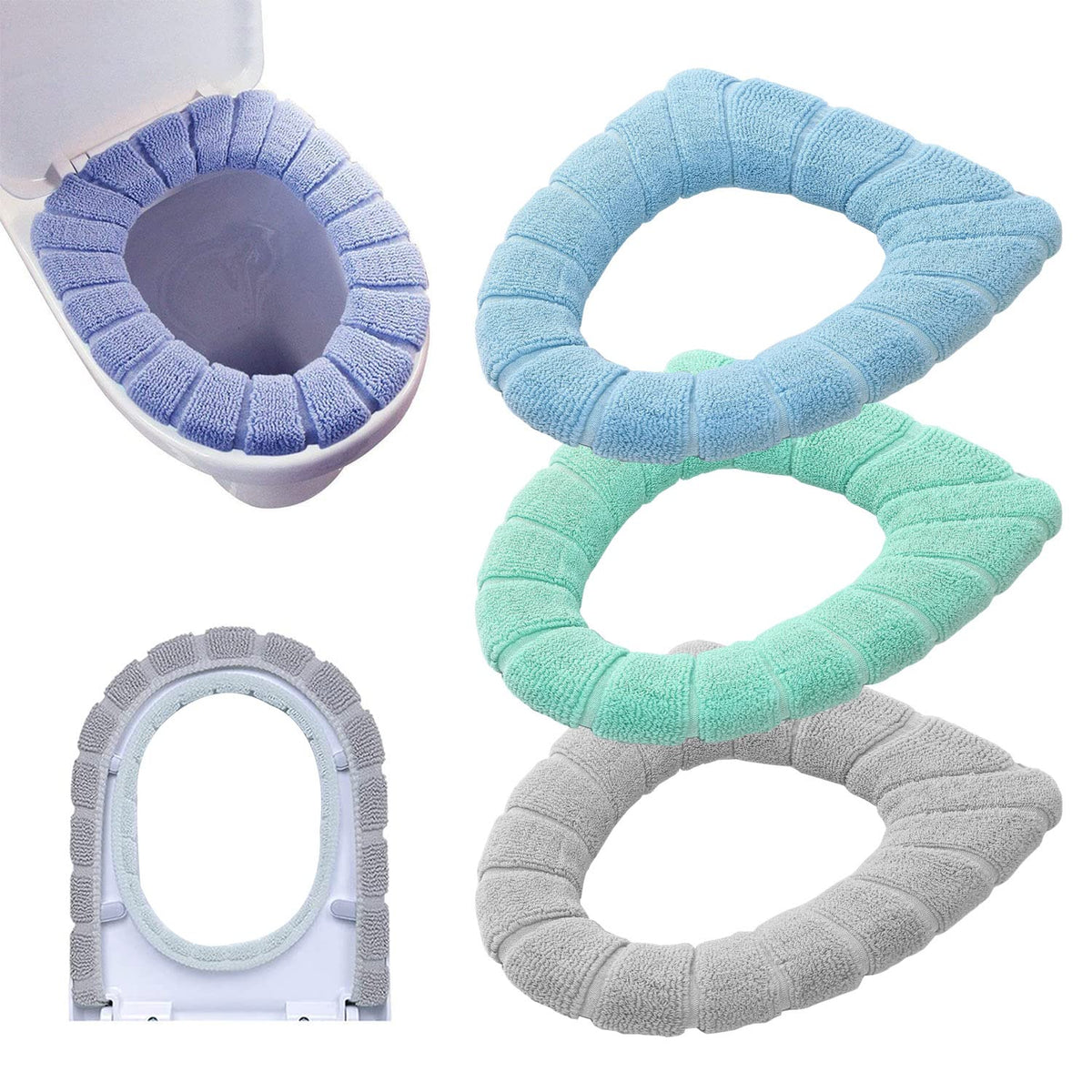Warm Soft Toilet Seat Cover, Thick Stretchable Washable Bathroom Pad, 3PCS