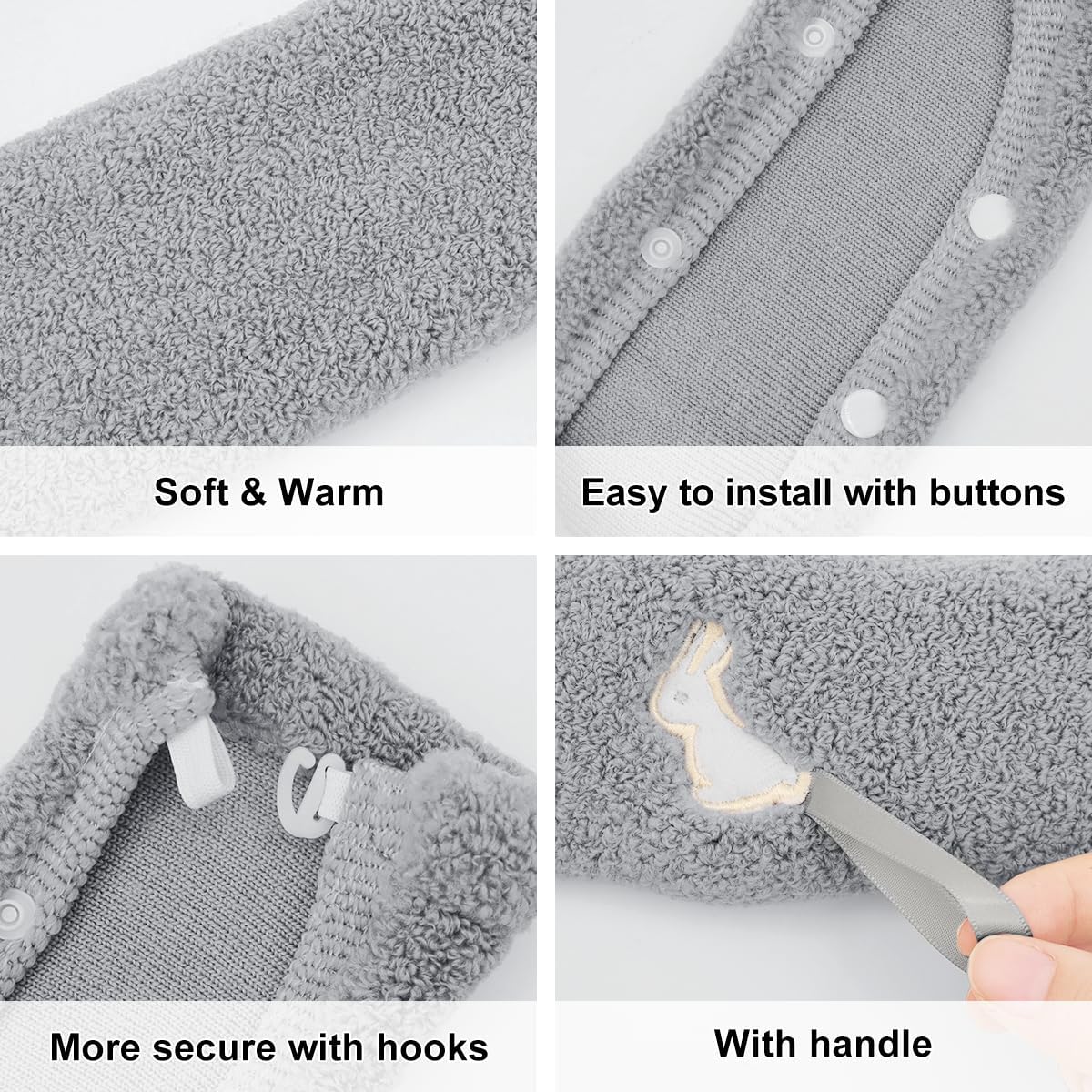 2 Packs Toilet Seat Cover, Plush Warm Bathroom Toilet Seat Cushion with Snaps Fixed Washable and Reusable Toilet Seat Lid Cover Pads, Fits Most Toilet Seats, Light Grey