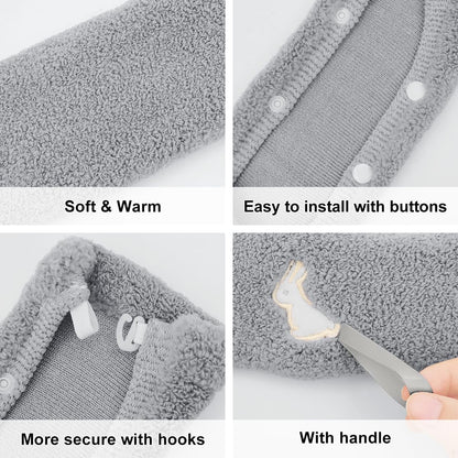2 Packs Toilet Seat Cover, Plush Warm Bathroom Toilet Seat Cushion with Snaps Fixed Washable and Reusable Toilet Seat Lid Cover Pads, Fits Most Toilet Seats, Light Grey