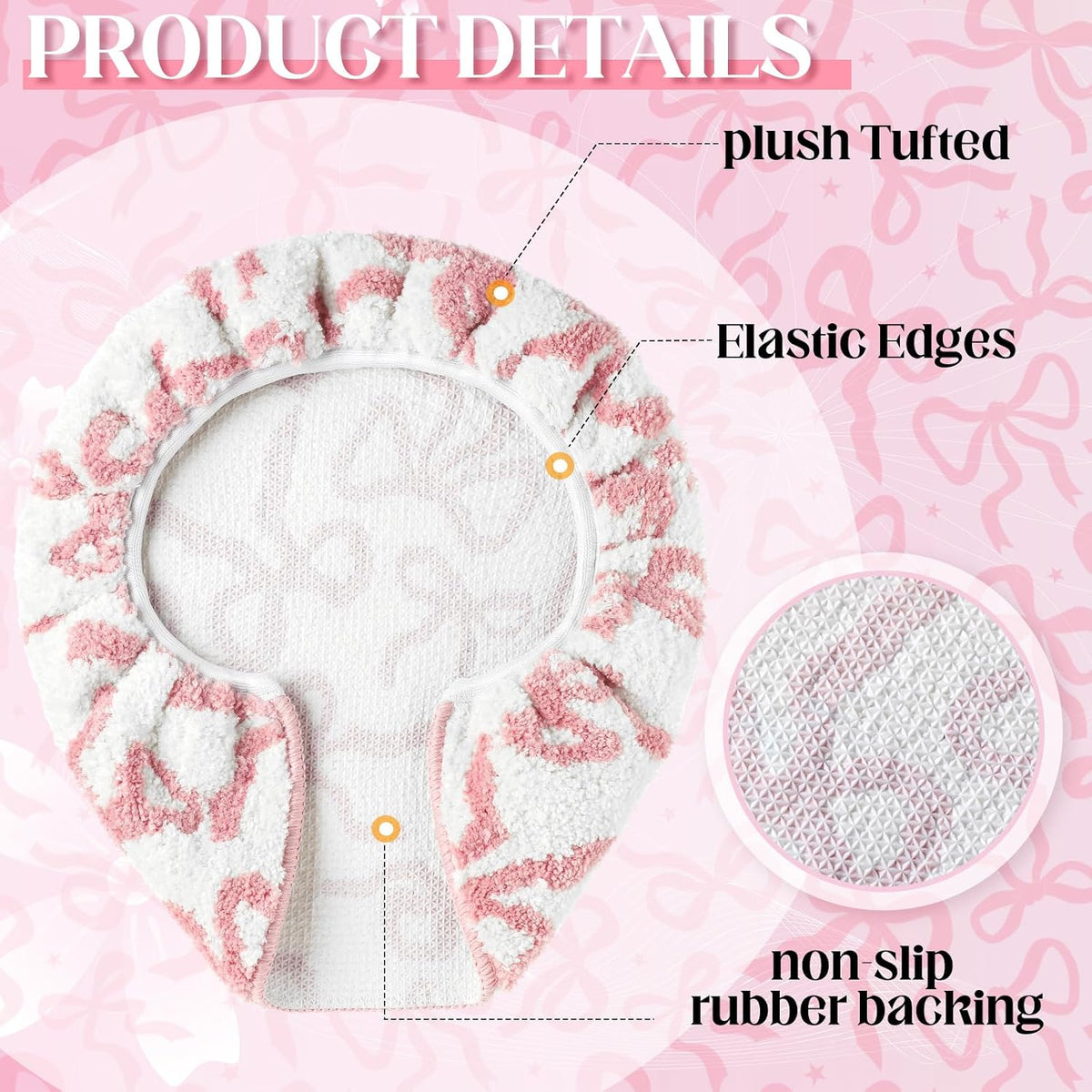 SmoothNovelty Toilet Lid Cover Coquette Plush Cover, Pink, Bow