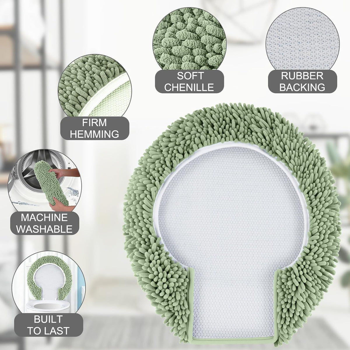 Soft Chenille Toilet Lid Cover 19.5L x 18.5W Machine Washable