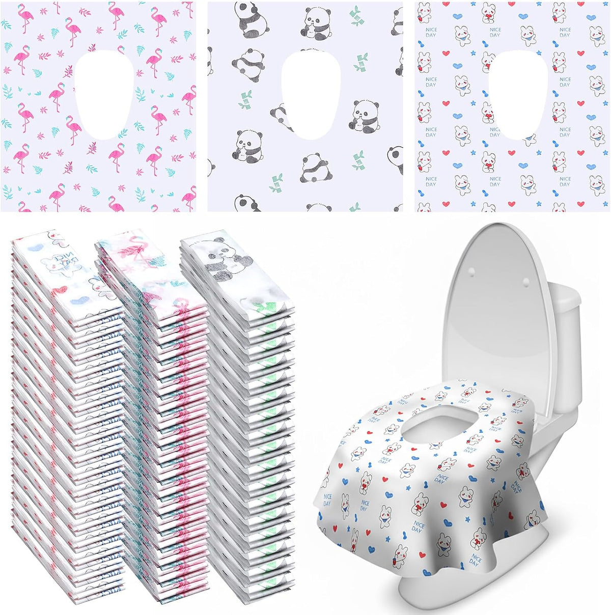 Dunzoom 100 Pack Disposable Toilet Seat Covers, Cute Animal Waterproof
