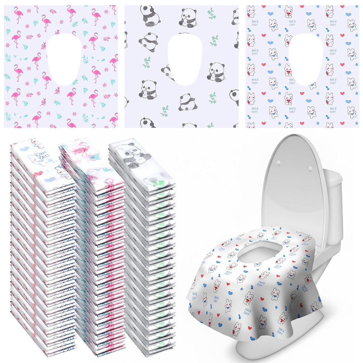 Dunzoom 100 Pack Disposable Toilet Seat Covers, Cute Animal Waterproof