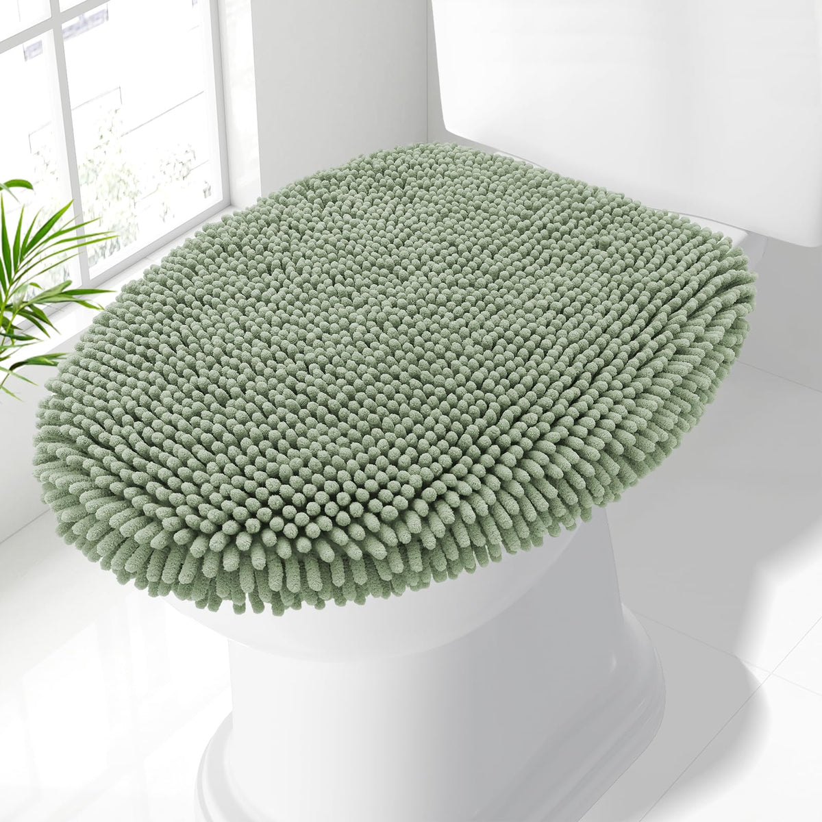 Smiry Soft Chenille Bathroom Toilet Lid Cover 17.5x15, Black