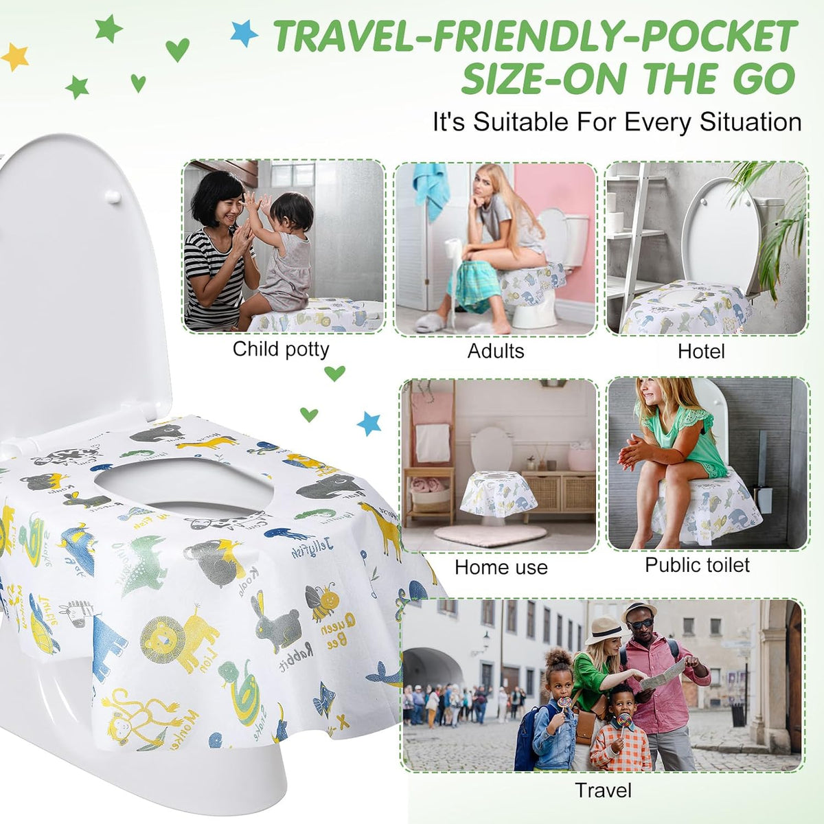 50 Packs Extra Large Disposable Toilet Seat Covers for Kids Adult, Animal