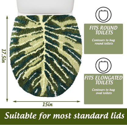 FYSUIMU Palm Leaf Toilet Lid Cover Green Monstera Toilet Seat Cover with Adjustable Rubber Backing for Most Lids Summer Tropical Bathroom Decoration