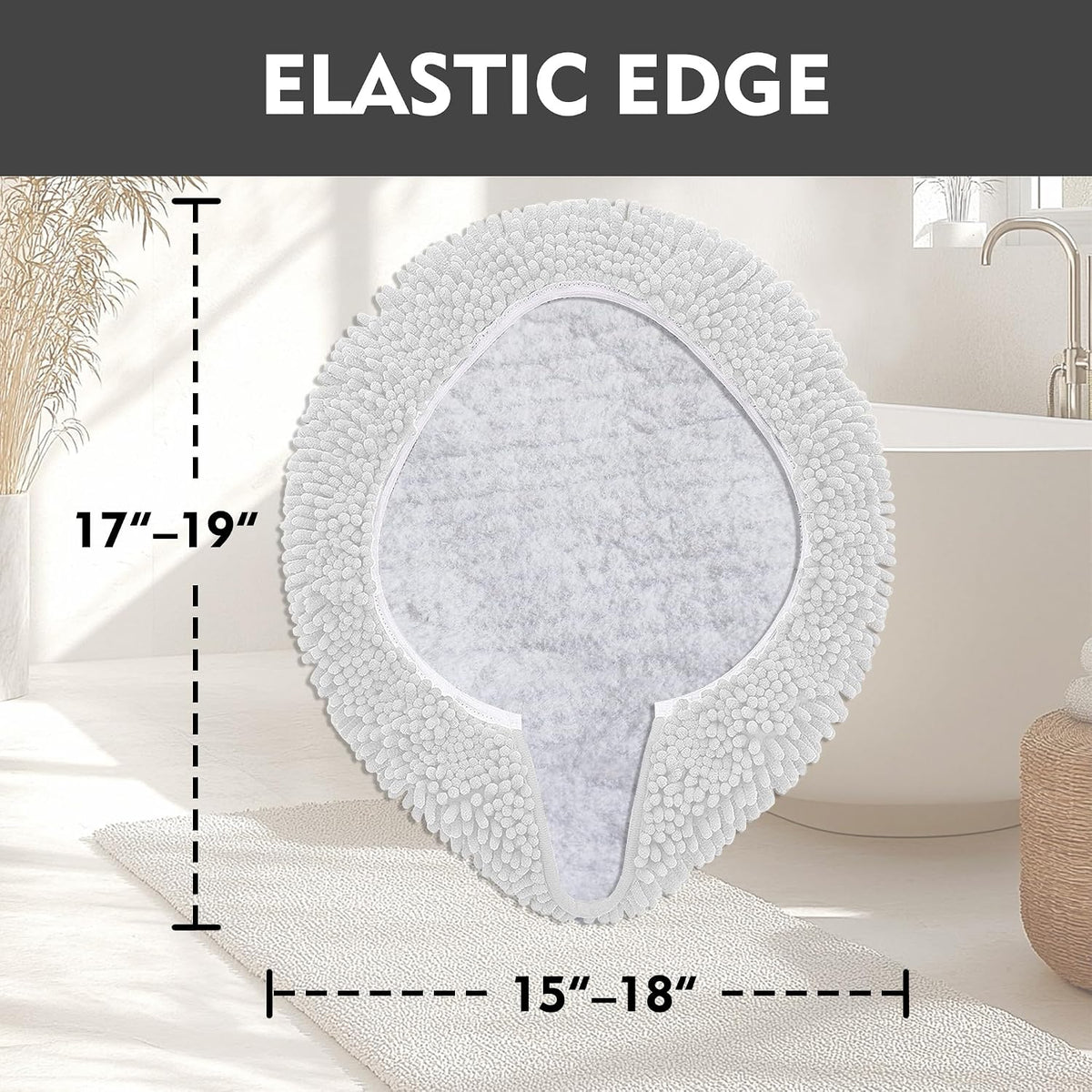 RUN HELIX Bathroom Toilet Lid Cover,Chenille Machine Washable Seat Covers, 17.5x15, Stays in Place Rubber Backing, Fits Most Round, Elongated and Oblong Lids, Accessories Decor,White