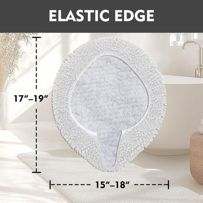 RUN HELIX Bathroom Toilet Lid Cover,Chenille Machine Washable Seat Covers, 17.5x15, Stays in Place Rubber Backing, Fits Most Round, Elongated and Oblong Lids, Accessories Decor,White