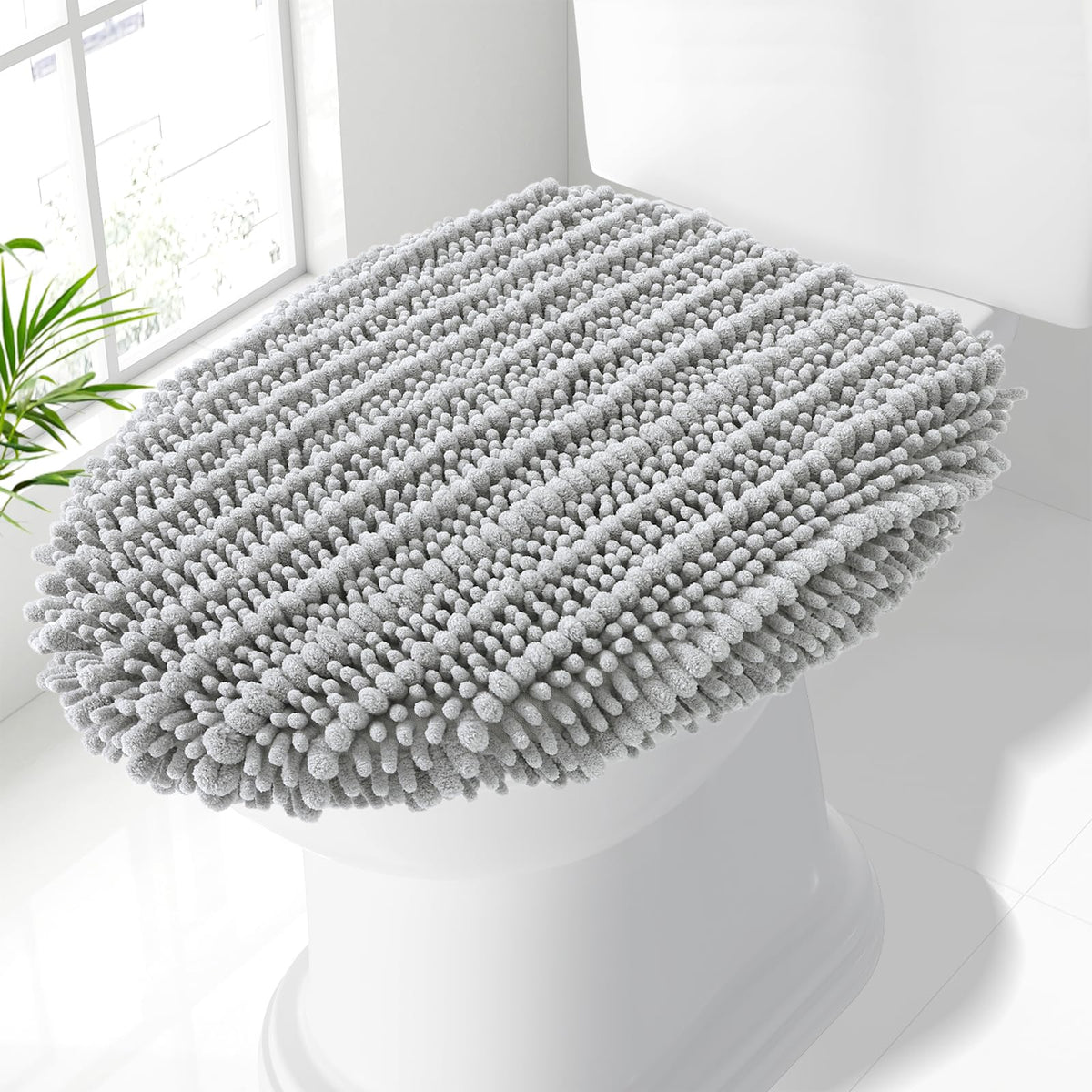 Smiry Soft Chenille Bathroom Toilet Lid Cover 17.5x15 Rubber Backing Covers