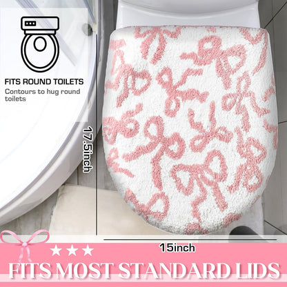 SmoothNovelty Toilet Lid Cover Coquette Plush Cover, Pink, Bow