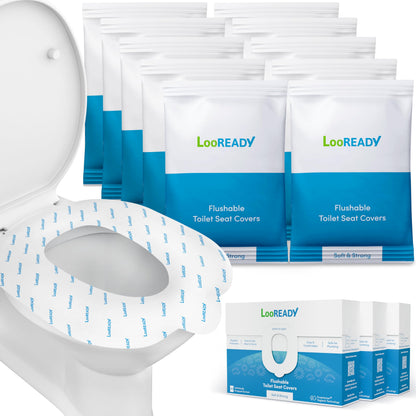 Toilet Seat Covers Disposable Flushable - Regular Size (16x19”) - Travel Size Individually Wrapped, Soft & Strong, Pocket Size, for Public Restrooms at the Office, for Commuters or Holiday (10 Pack)