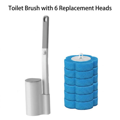 All-in-1 Plastic Toilet Brush & Plunger Set for Apartment Users, No-Drill Wall-Mount Space-Saving Bowl Cleaner with 6 Refill Heads, 360° Dead Corner Deep Cleaning Bathroom Tool