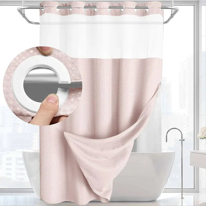 No Hook Washable Waffle Weave Shower Curtain with Snap in Liner -Waterproof Double Layer Shower Curtain With WashableInner Liner,  72 x75 Inch Showercurtain