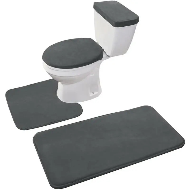 Black 4-Piece Soft Thick Velvet Memory Foam Bathroom Toilet Mat Set - Includes Toilet Seat Cover, Decorative Tank Cover, Bathroom Rug (Home Supply), Quantity Per Pack": "Four Pieces