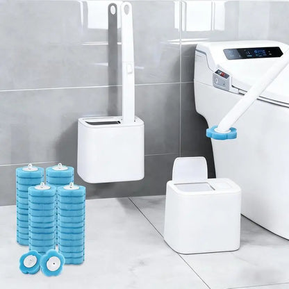 Disposable Toilet Brush Set with Toilet Cleaning System, 1 Brush & 24 Cleaner Refills, 15.7-in ABS Plastic Long Handle Wand, Space-Saving Wall-Mounted Caddy, Bathroom Cleaning Accessory, 1 Brush & 24Cleaner Refills